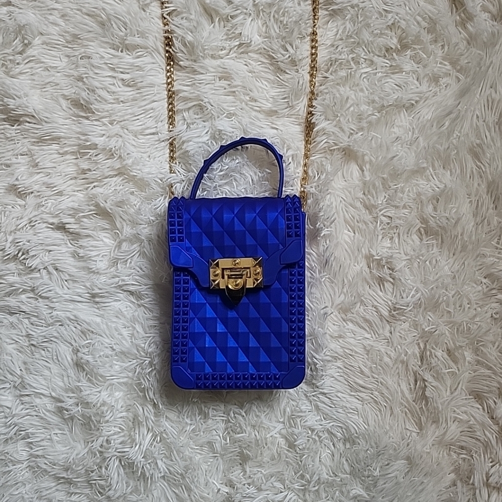 Most Wanted Bag in Royal Blue and Gold Crossbody Jelly Trendy Cool Purse